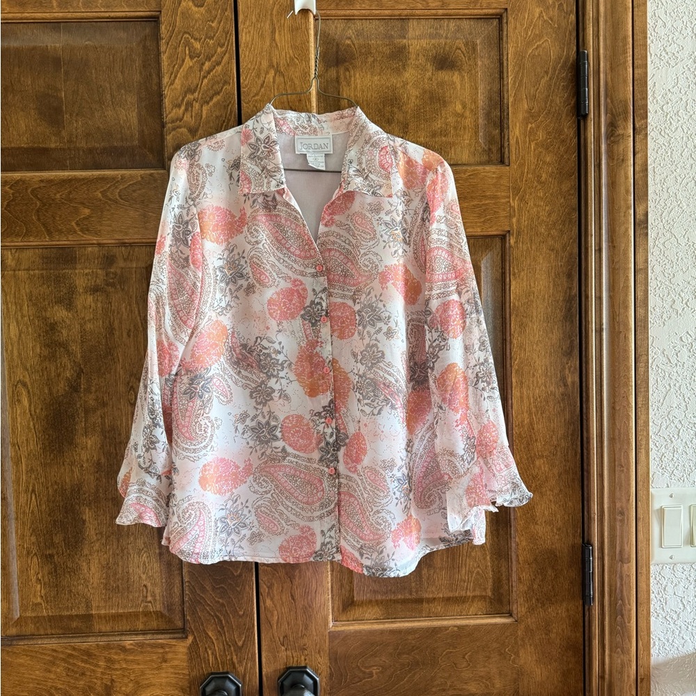 JORDAN Peach and Grey Lightweight Blouse - Women's Size Medium